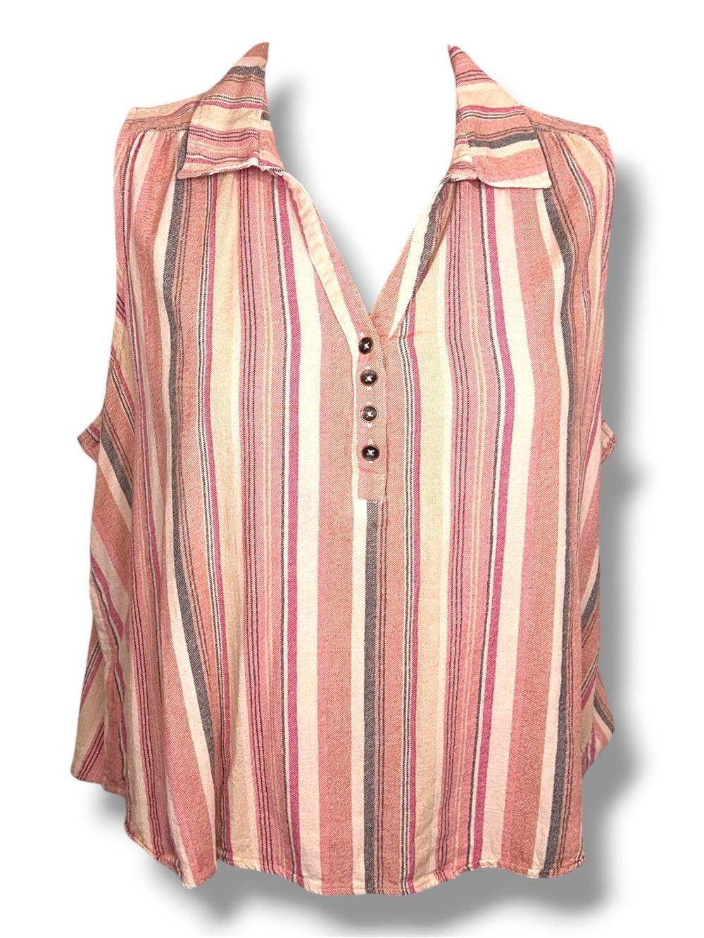 2X Maurices Cropped Brick Orange Ivory White Striped Linen Blend Sleeveless Top